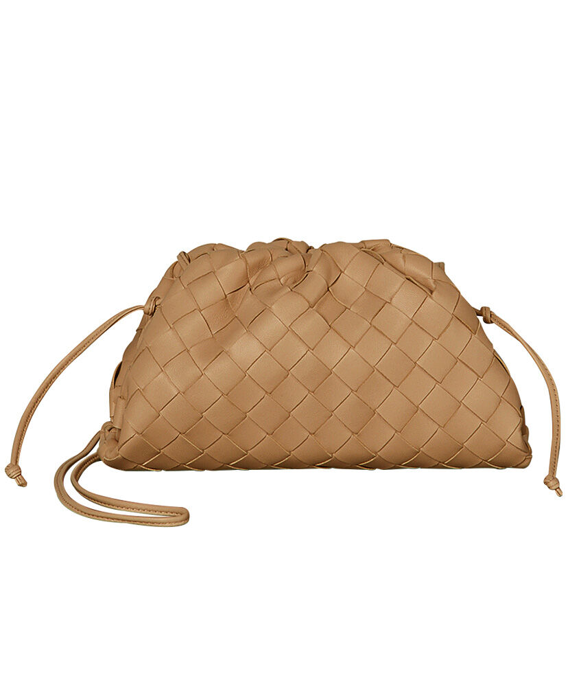 Bottega Veneta The Pouch Intrecciato Woven Leather Clutch Coffee